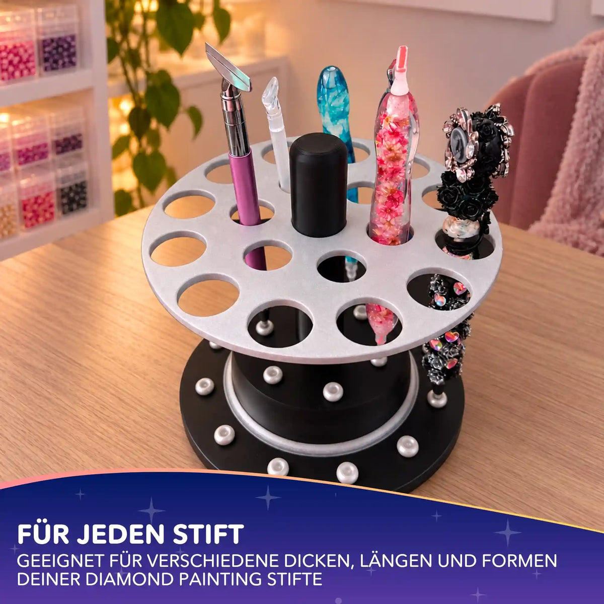 3D Stifterondell Organizer für Diamond Painting Stifte in Silber und Schwarz von Picmondoo