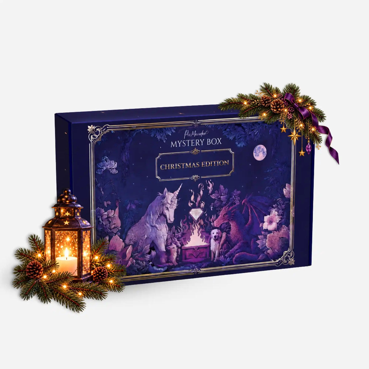 Picmondoo Diamond Painting Mystery Box Christmas Edition mit Einhorn, Drache und festlicher Laterne