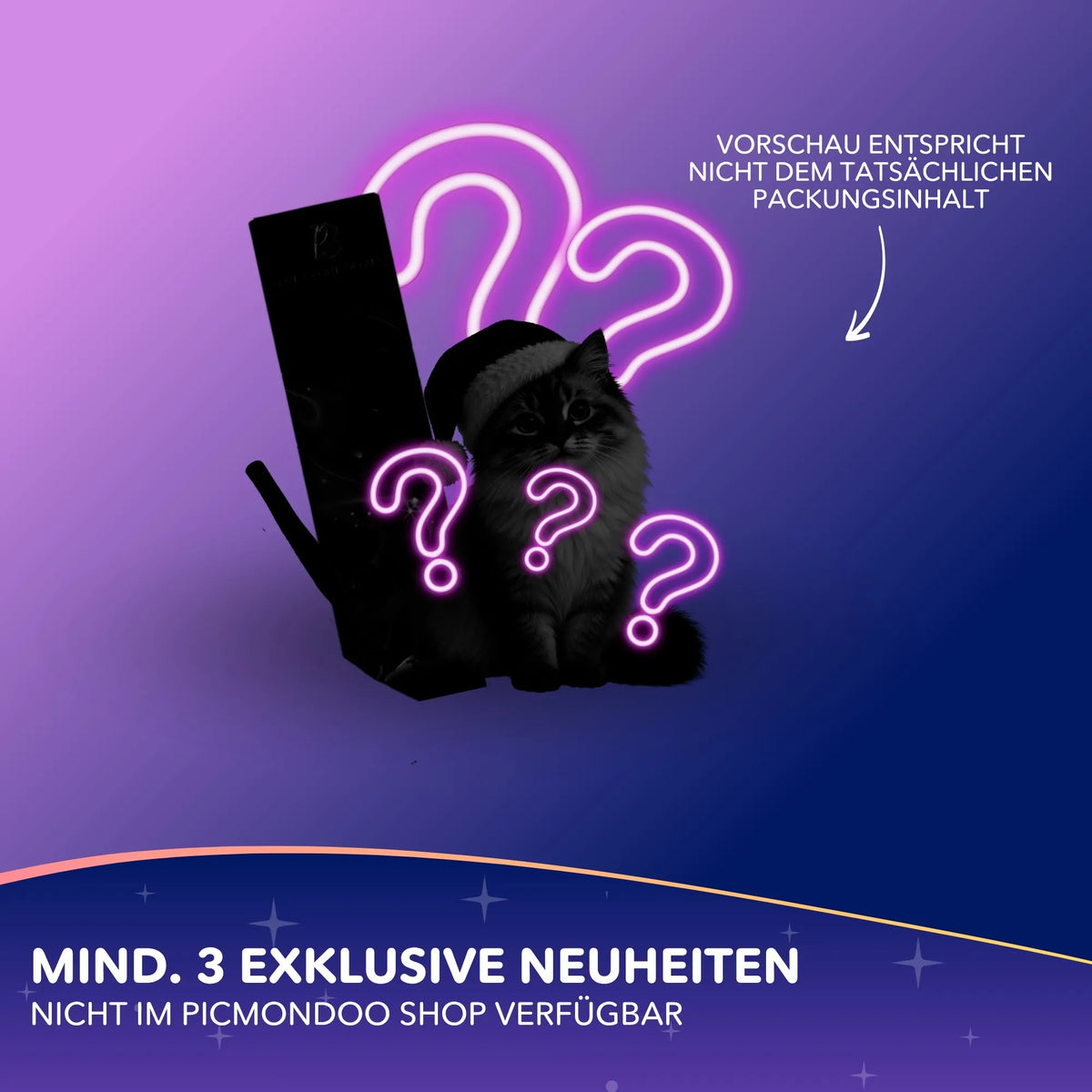 Diamond Painting Mystery-Box Christmas Edition: Überraschungsset mit Neon-Fragezeichen und Weihnachtsmütze