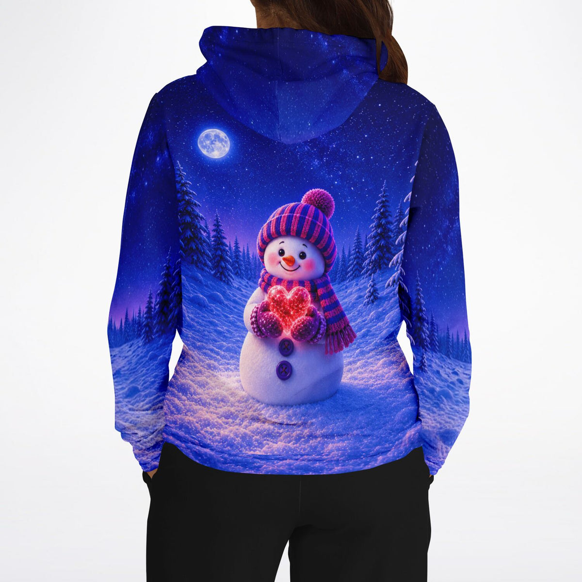 Dreamer Hoodie Winterherz mit Schneemann Motiv in nächtlicher Winterlandschaft, ideal für Fans von Malen nach Zahlen