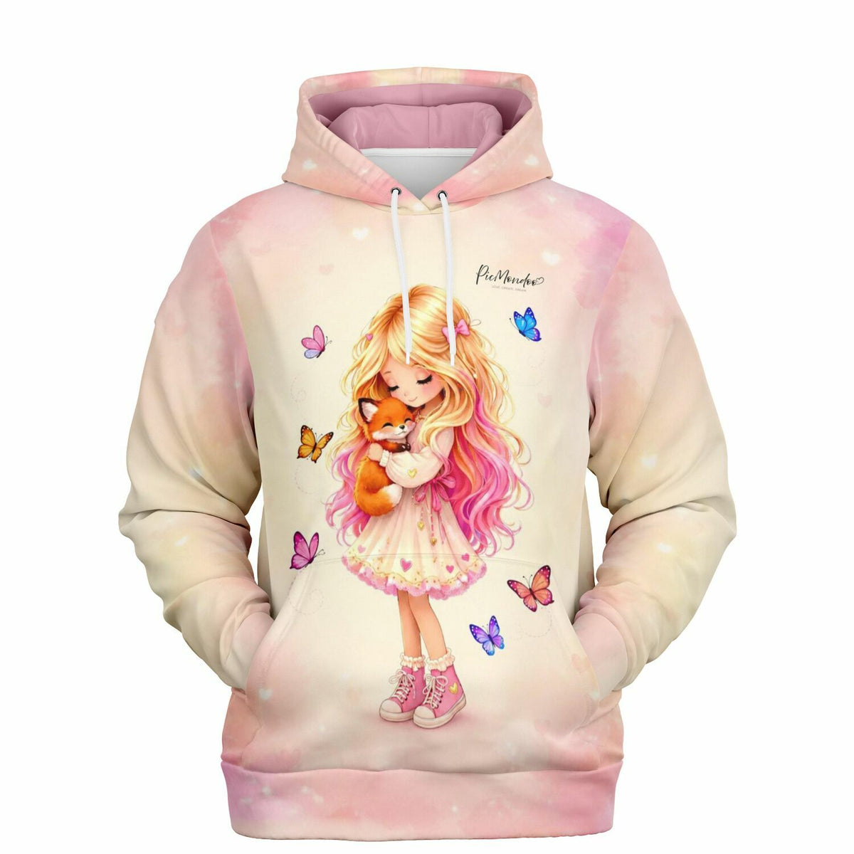Dreamer Hoodie mit Mädchen, Fuchs und Schmetterlingen im beliebten Picmondoo Diamond Painting Motiv-Design