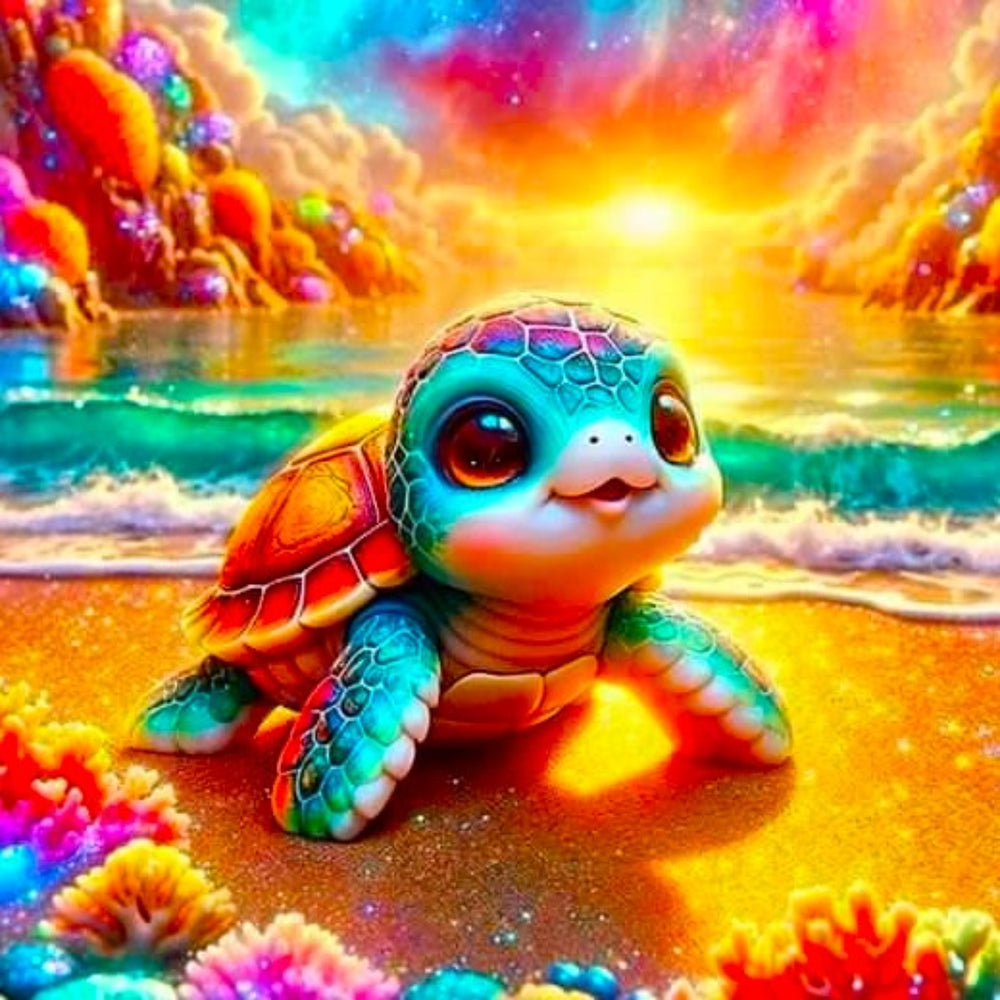 Diamond Painting 100 couleurs spécial - Tortue sur la plage scintillante