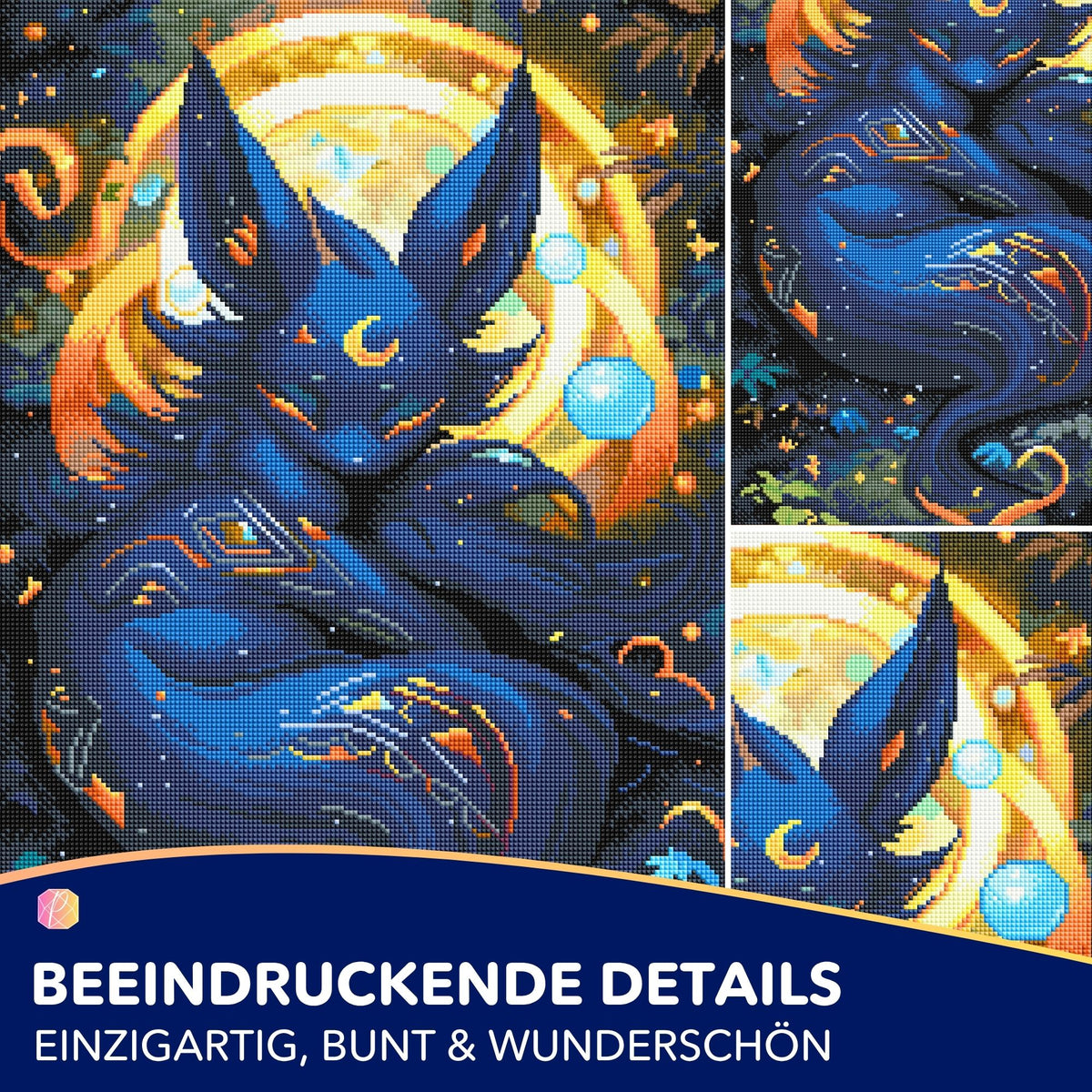 Diamond Painting Set Mystisches Nachtwesen mit leuchtenden Farben, funkelnden Strasssteinen und Fantasy-Motiv.