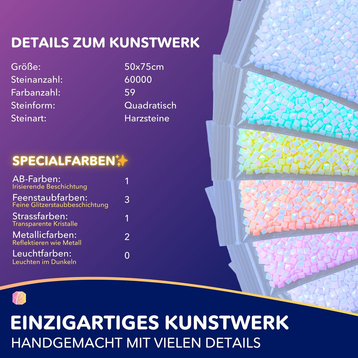 Diamond Painting Set Details mit quadratischen Harzsteinen, AB-Farben und Feenstaub-Effekten für das Wizard Cat Motiv