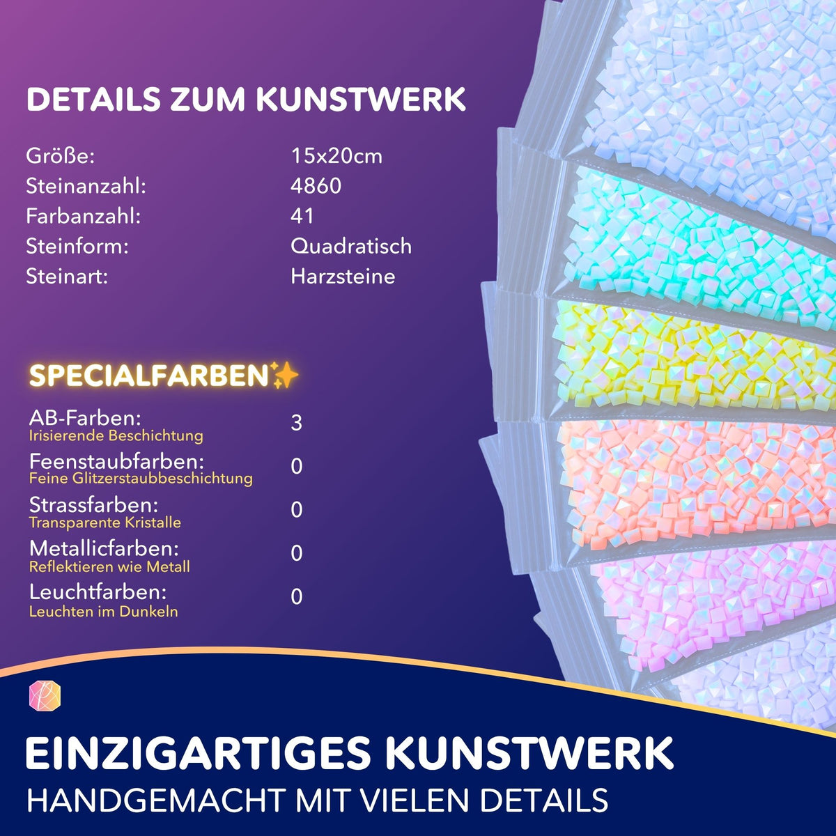 Diamond Painting Set Mini Eddi: 15x20cm Leinwand mit 41 Farben quadratischen Harzsteinen inklusive irisierenden AB-Steinen