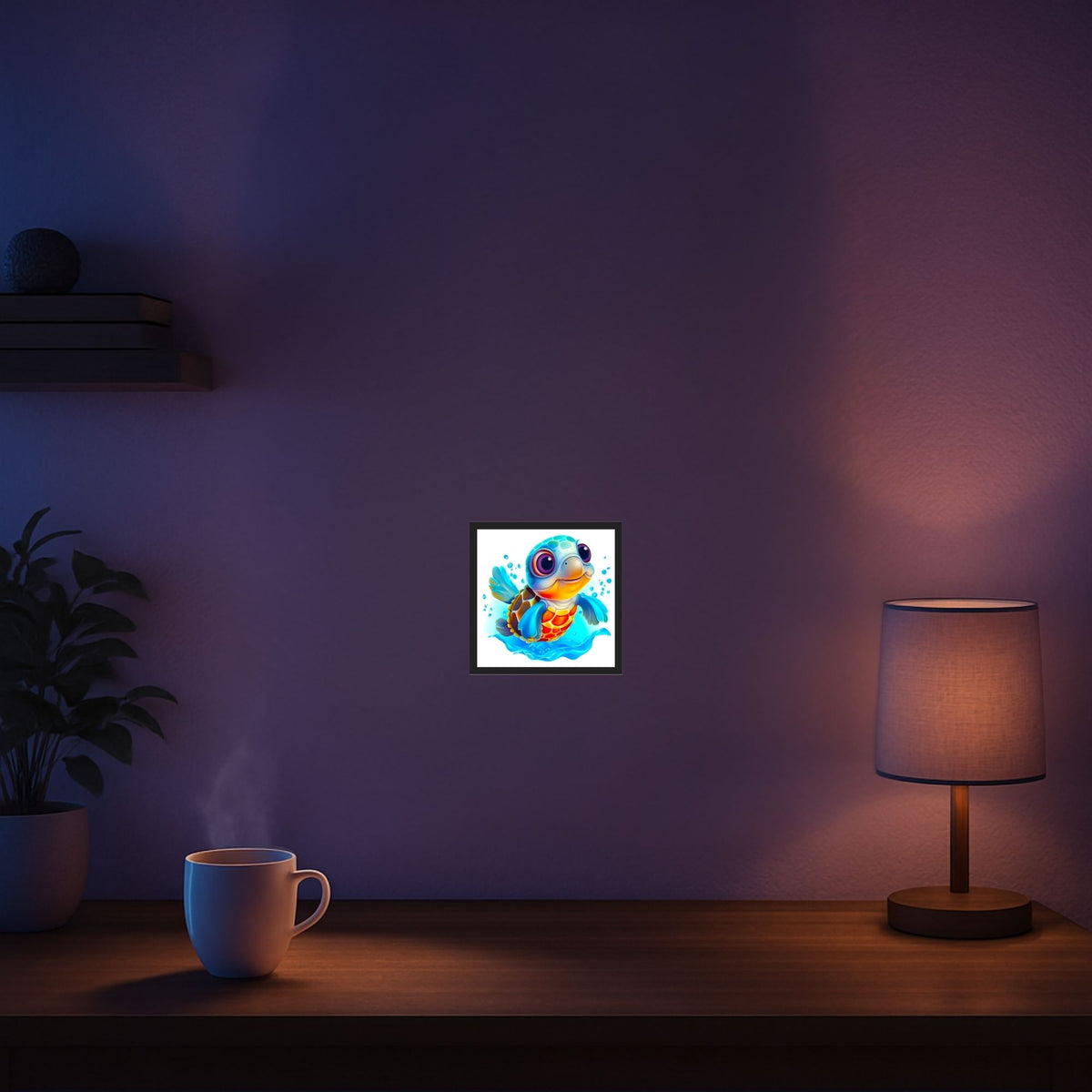Diamond Painting Set mit süßer Baby-Schildkröte im Wasser als buntes, verspieltes Motiv für DIY-Kunstwerke.