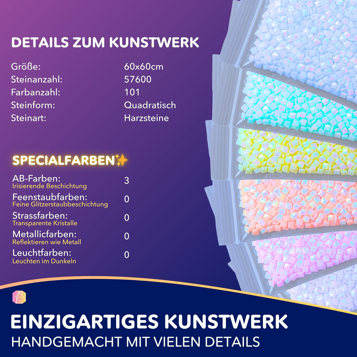 Diamond Painting Set mit 100 Farben, quadratischen Steinen und 3 AB-Farben für das Motiv Träumerei im Federspiel
