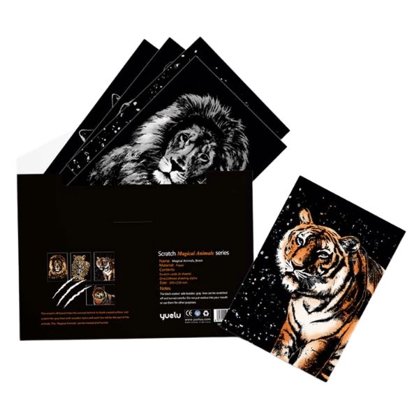 Scratch Painting Set mit Tiermotiven wie Löwe und Tiger zum Freikratzen für DIY-Kunst und Malen nach Zahlen Fans