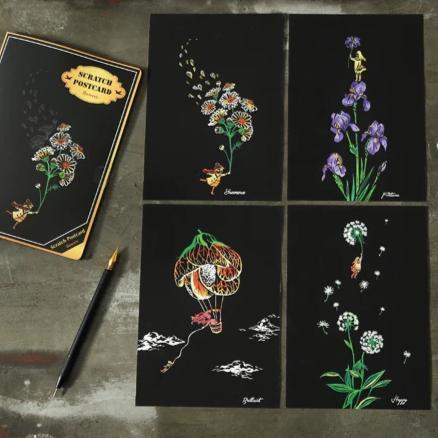 Scratch Painting - Set de 4 cartes à gratter fleurs