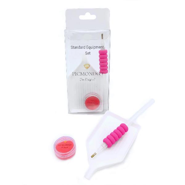 Picmondoo Diamond Painting Set Zubehör: Stift mit Pink-Griff, Schale und Wachsdose für dein nächstes DIY-Kunstwerk.